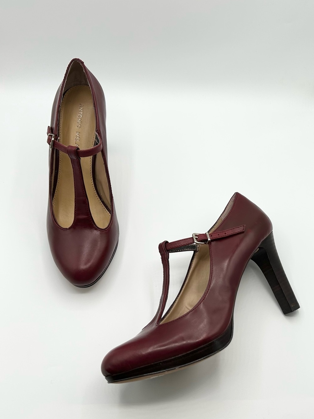 Antonio Melani Wine Red Maroon Leather T Strap Heels Women’s Size 8.5 - Picture 10 of 10